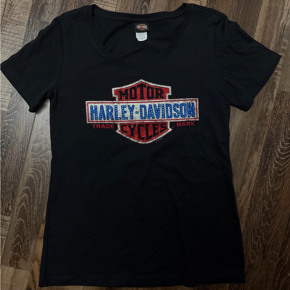 Rhinestone Harley-Davidson Women's Black Graphic Tee